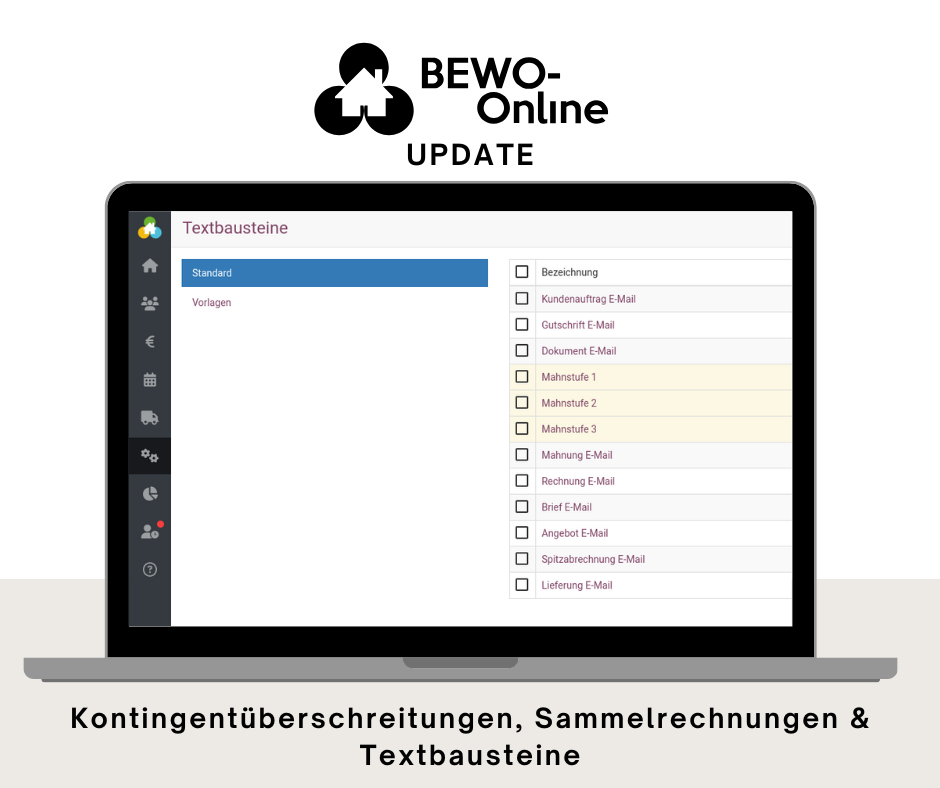 Software-Update BEWO-Online - Kontingentüberschreitungen, Sammelrechnungen & Textbausteine